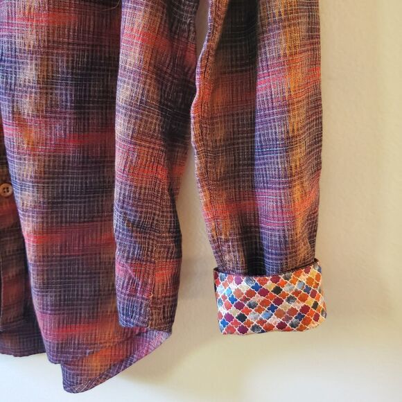 Robert Graham Tailored Fit Autumn Plaid Embroidered Long Sleeve Button Down Sz L - Picture 7 of 11